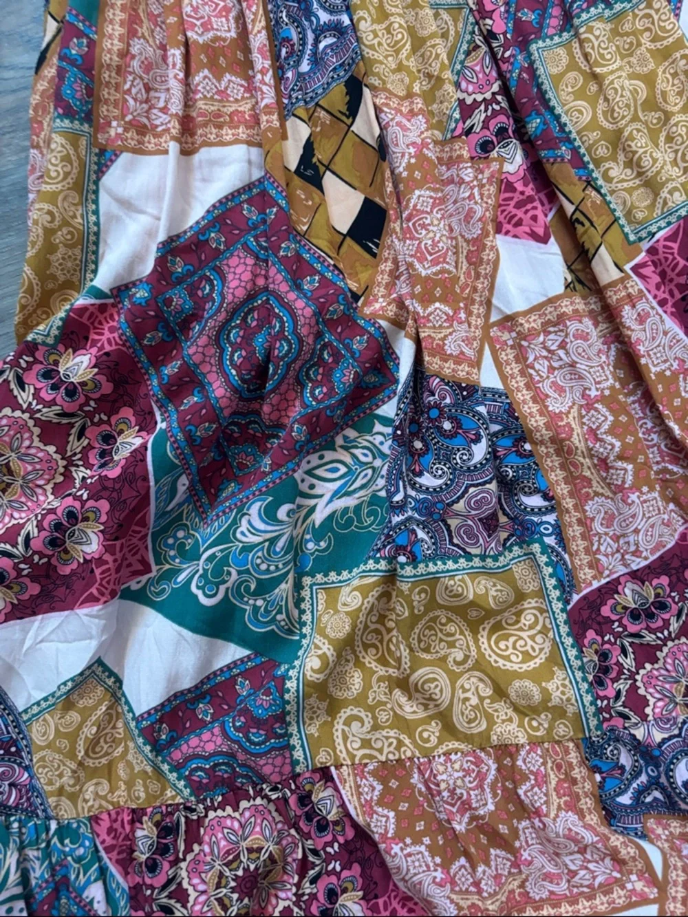 Quilted Bodice Patchwork Maxi Dress in Light Blue and Multi - Picture 5 of 5